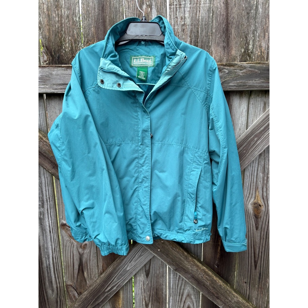 LL Bean Womens Teal Blue Nylon Windbreaker Jacket Full Zip Size Large L-REG